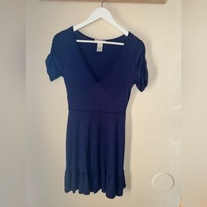 Roller Coster Casual Dress | Navy Blue Wrap Plunge Dress